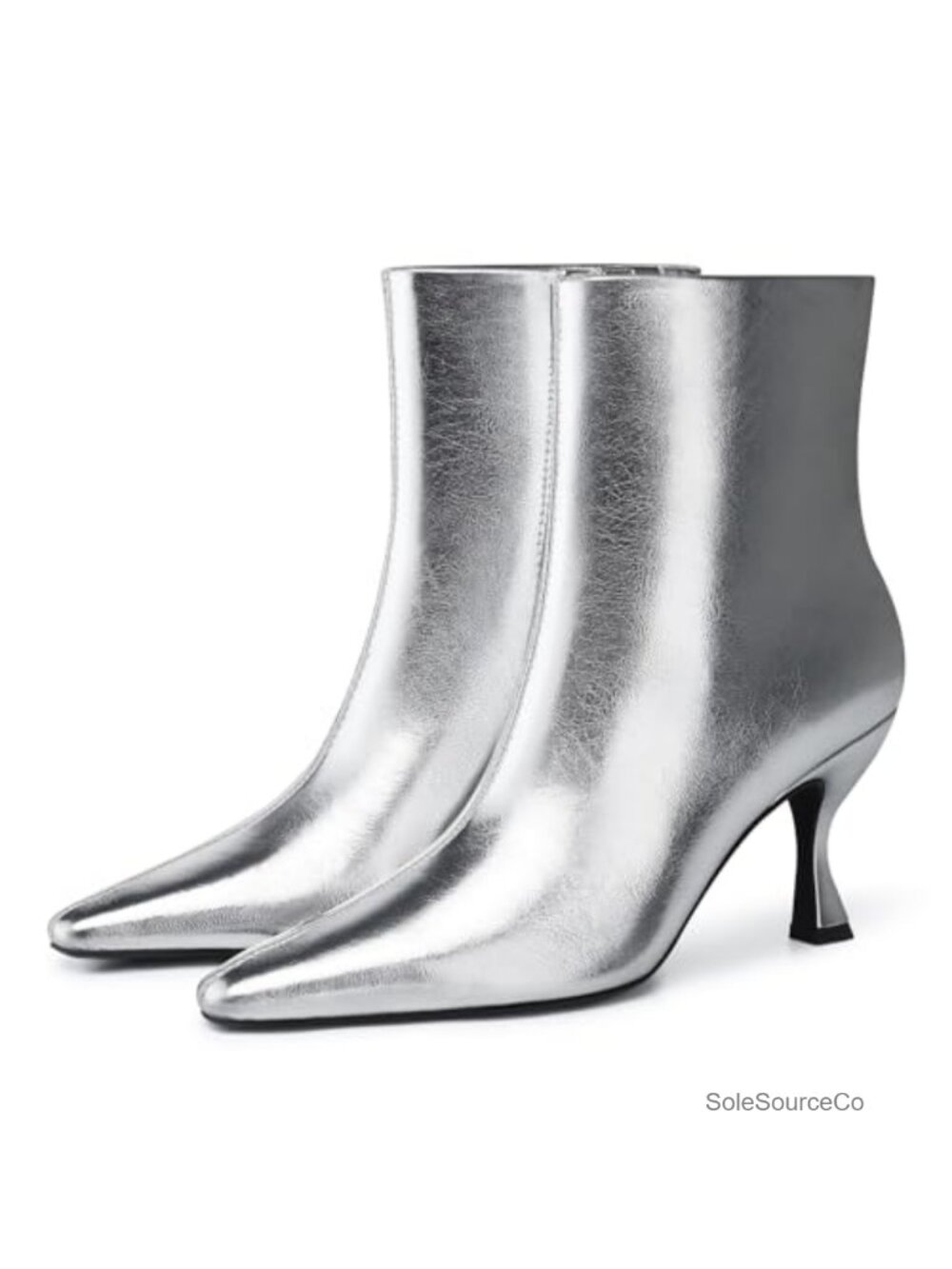 Kitten Ankle Boots Pointed Toe Side Zip PU Women's Booties